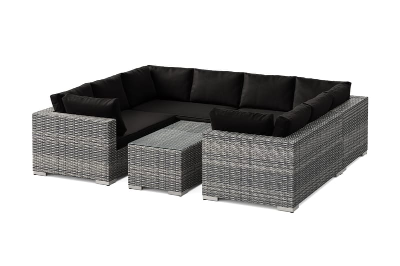 Bahamas U-formet udendørs loungegruppe med lukket afslutning, 8-pers med bord - Grå - Have - Udendørs miljø - Altan & terrasse - Altanmøbler