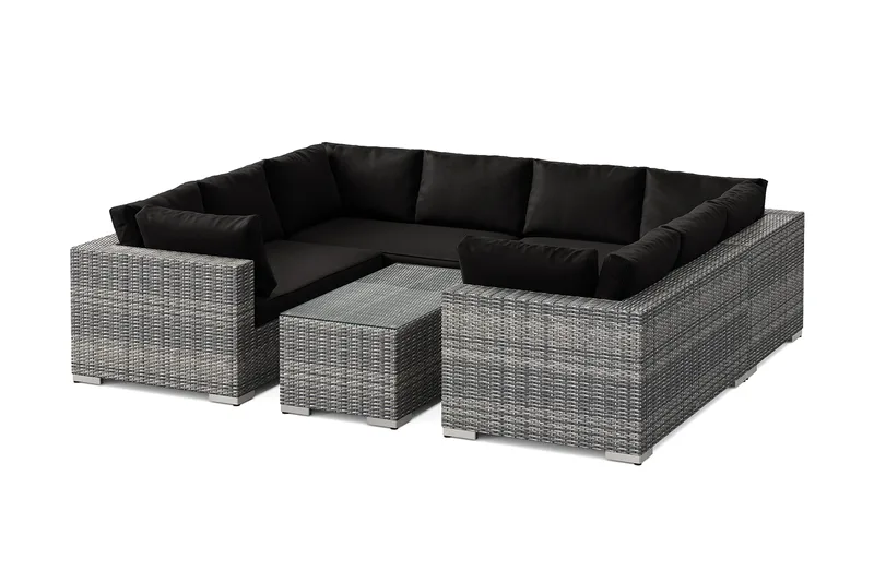Bahamas U-formet udendørs loungegruppe med lukket afslutning, 8-pers med bord, Grå