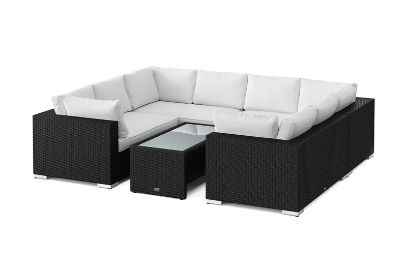 Bahamas U-formet udendørs loungegruppe med lukket afslutning, 8-pers med bord og hylde - Sort - Have - Udendørs miljø - Altan & terrasse - Altanmøbler
