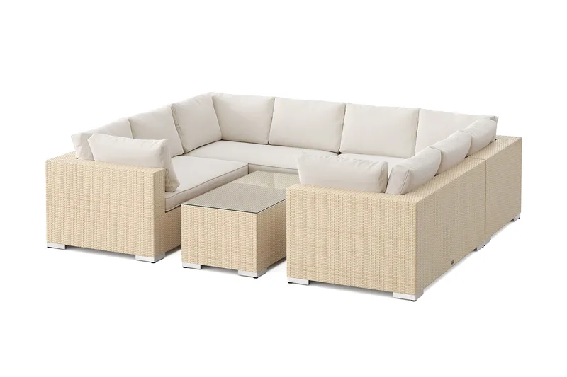 Bahamas U-formet udendørs loungegruppe med lukket afslutning, 8-pers med bord, Beige