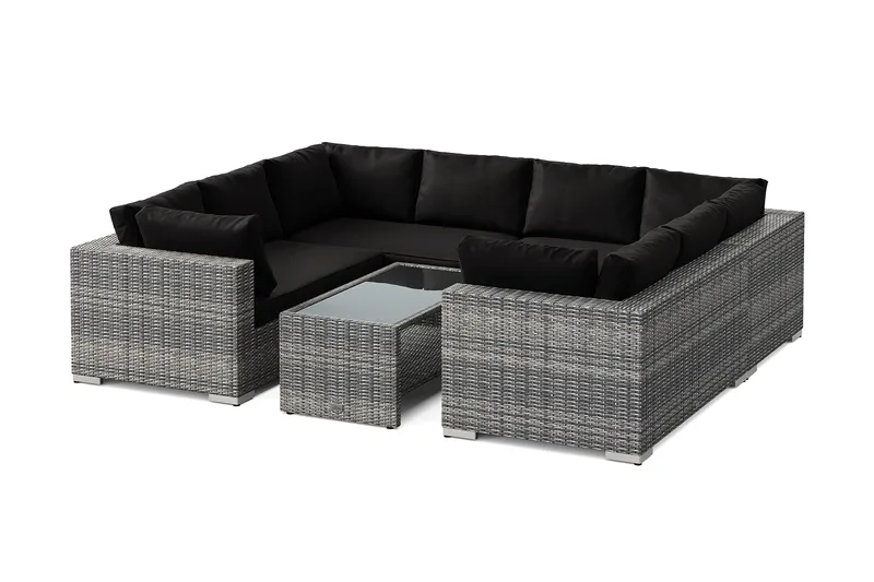 Bahamas U-formet udendørs loungegruppe med lukket afslutning, 8-pers med bord og hylde, Grå