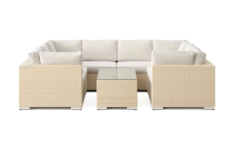 Bahamas U-formet udendørs loungegruppe med lukket afslutning, 8-pers med bord - Beige - Have - Udendørs miljø - Altan & terrasse - Altanmøbler