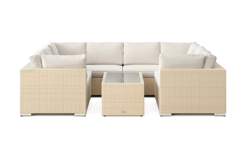 Bahamas U-formet udendørs loungegruppe med lukket afslutning, 8-pers med bord og hylde - Beige - Have - Udendørs miljø - Altan & terrasse - Altanmøbler