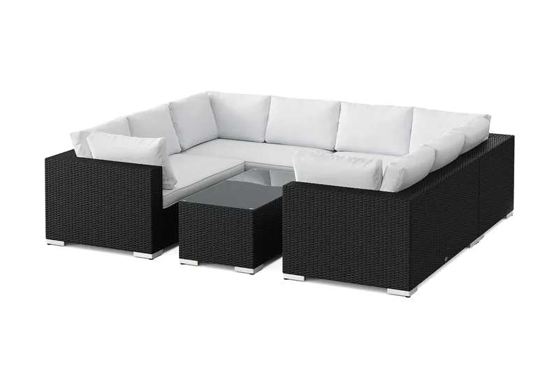 Bahamas U-formet udendørs loungegruppe med lukket afslutning, 8-pers med bord, Sort