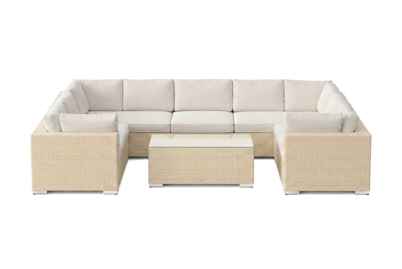 Bahamas U-formet udendørs loungegruppe med lukket afslutning, 9-pers med bord - Beige - Have - Udendørs miljø - Altan & terrasse - Altanmøbler