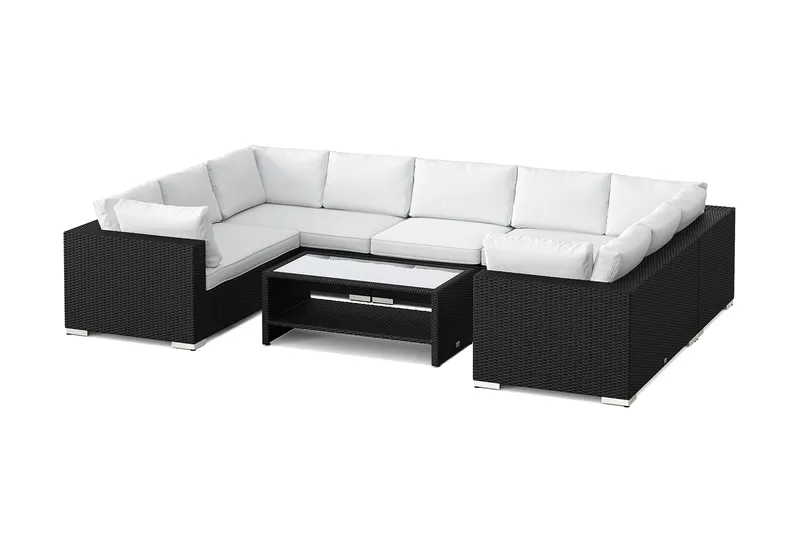 Bahamas U-formet udendørs loungegruppe med lukket afslutning, 9-pers med bord og hylde, Sort