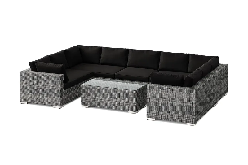 Bahamas U-formet udendørs loungegruppe med lukket afslutning, 9-pers med bord, Grå