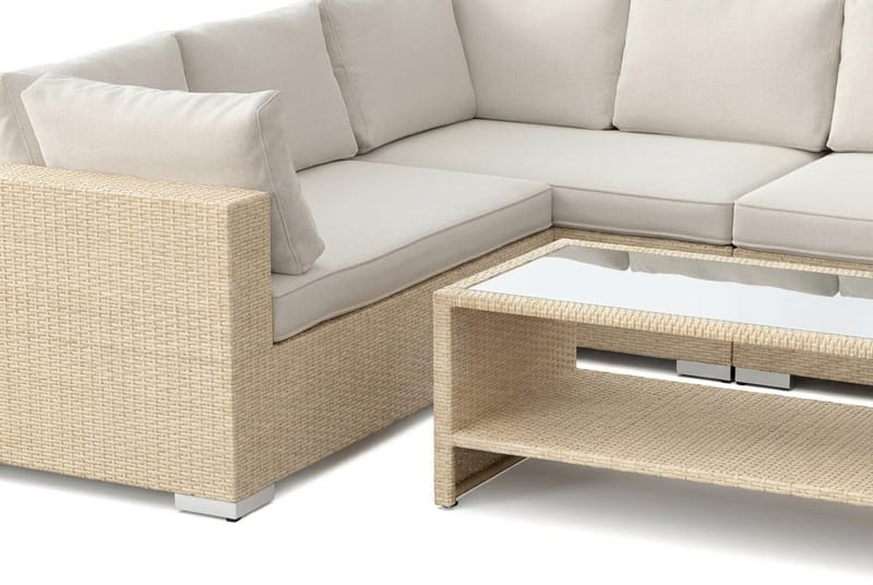 Bahamas U-formet udendørs loungegruppe med lukket afslutning, 9-pers med bord og hylde - Beige - Have - Udendørs miljø - Altan & terrasse - Altanmøbler