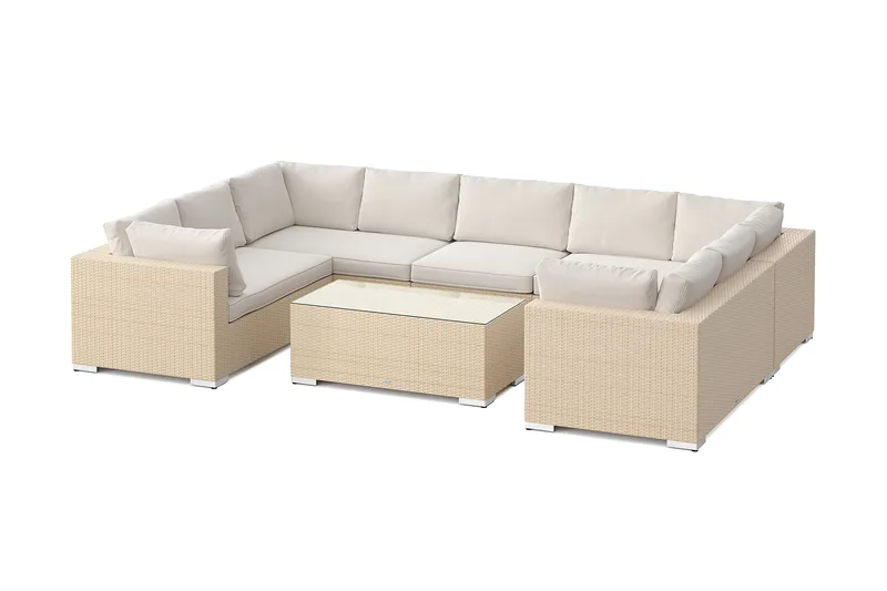 Bahamas U-formet udendørs loungegruppe med lukket afslutning, 9-pers med bord, Beige