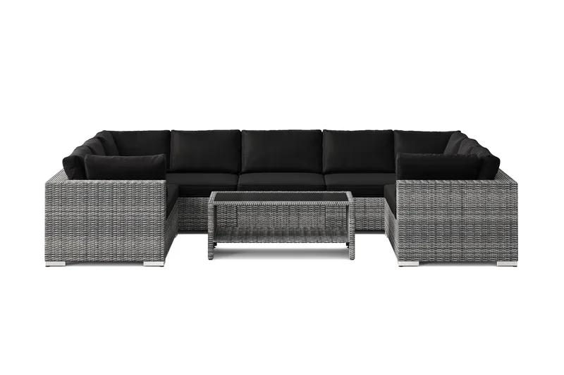 Bahamas U-formet udendørs loungegruppe med lukket afslutning, 9-pers med bord og hylde - Grå - Have - Udendørs miljø - Altan & terrasse - Altanmøbler