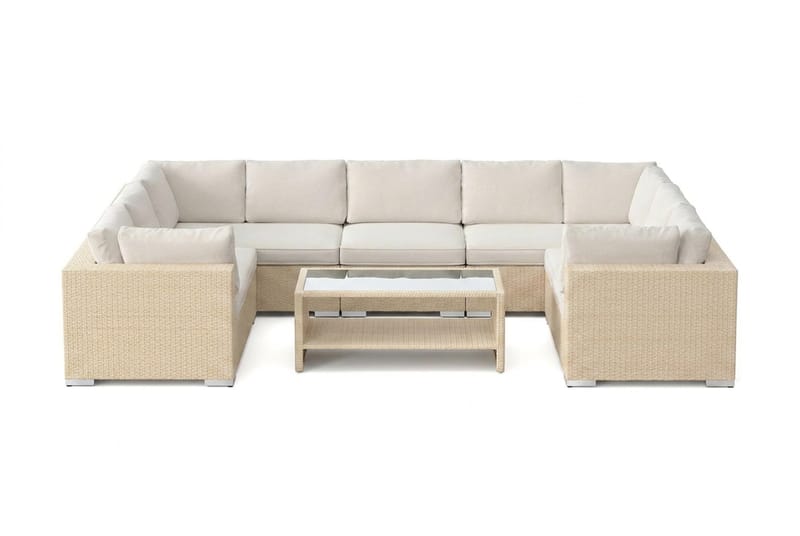 Bahamas U-formet udendørs loungegruppe med lukket afslutning, 9-pers med bord og hylde - Beige - Have - Udendørs miljø - Altan & terrasse - Altanmøbler
