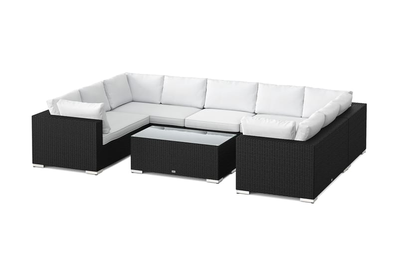Bahamas U-formet udendørs loungegruppe med lukket afslutning, 9-pers med bord - Sort - Have - Udendørs miljø - Altan & terrasse - Altanmøbler