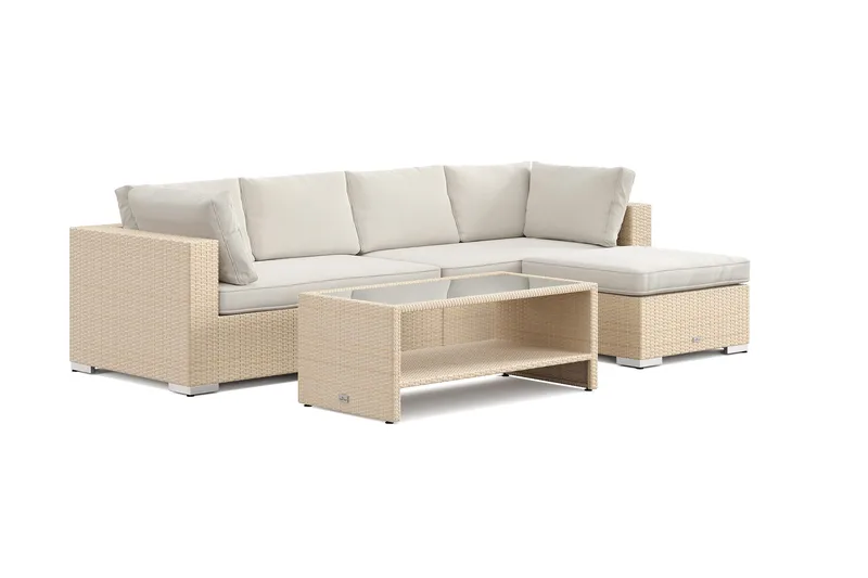 Bahamas udendørs divansofa 5-pers med vendbar divan og bord med hylde, Beige