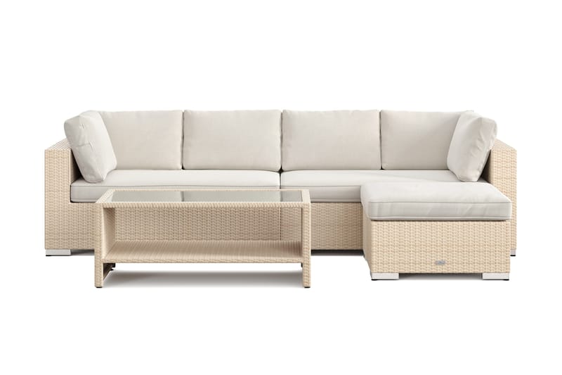 Bahamas udendørs divansofa 5-pers med vendbar divan og bord med hylde - Beige - Have - Udendørs miljø - Altan & terrasse - Altanmøbler
