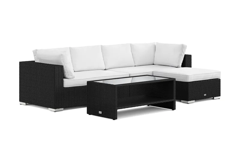 Bahamas udendørs divansofa 5-pers med vendbar divan og bord med hylde, Sort