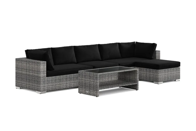 Bahamas udendørs divansofa 6-pers med vendbar divan og bord med hylde - Grå - Have - Udendørs miljø - Altan & terrasse - Altanmøbler