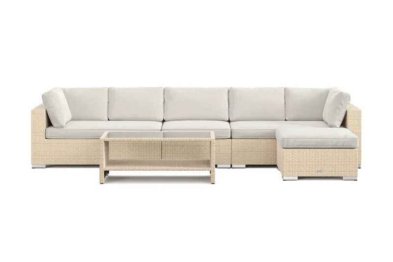 Bahamas udendørs divansofa 6-pers med vendbar divan og bord med hylde - Beige - Have - Udendørs miljø - Altan & terrasse - Altanmøbler