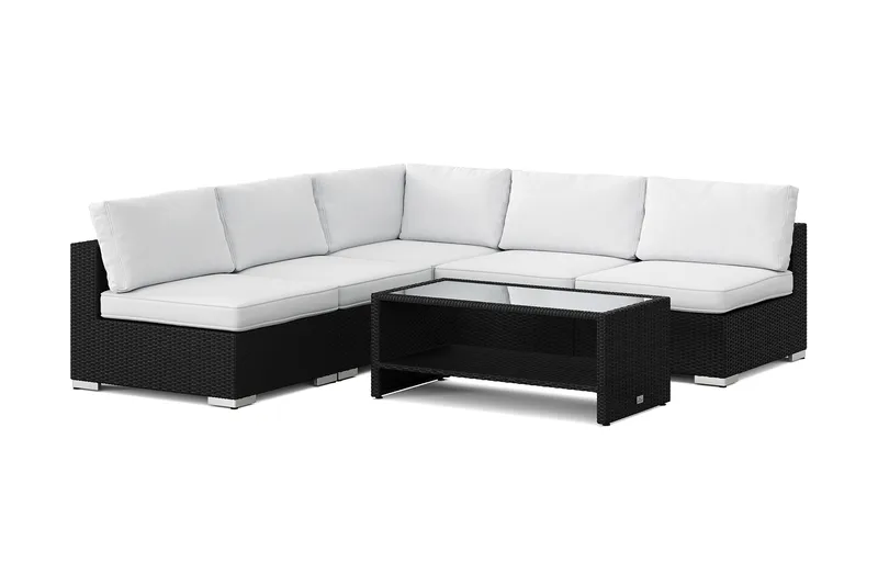 Bahamas udendørs hjørnesofa 5-pers vendbar med åben afslutning og bord med hylde, Sort