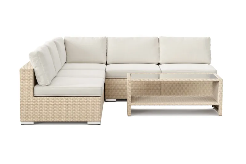 Bahamas udendørs hjørnesofa 5-pers vendbar med åben afslutning og bord med hylde - Beige - Have - Udendørs miljø - Altan & terrasse - Altanmøbler