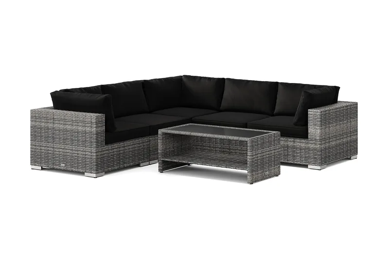 Bahamas udendørs hjørnesofa 5-pers vendbar og bord med hylde, Grå