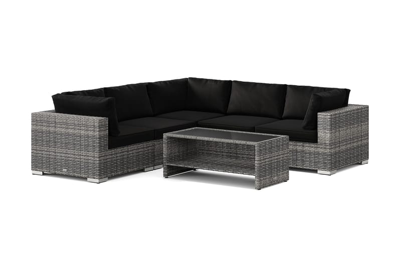 Bahamas udendørs hjørnesofa 5-pers vendbar og bord med hylde, Grå