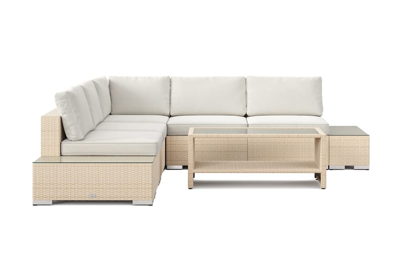Bahamas udendørs hjørnesofa 5-pers vendbar med åben afslutning og bord med hylde - Beige - Havemøbler - Loungemøbler - Sofagrupper udendørs