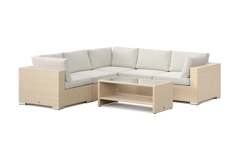 Bahamas udendørs hjørnesofa 5-pers vendbar og bord med hylde, Beige
