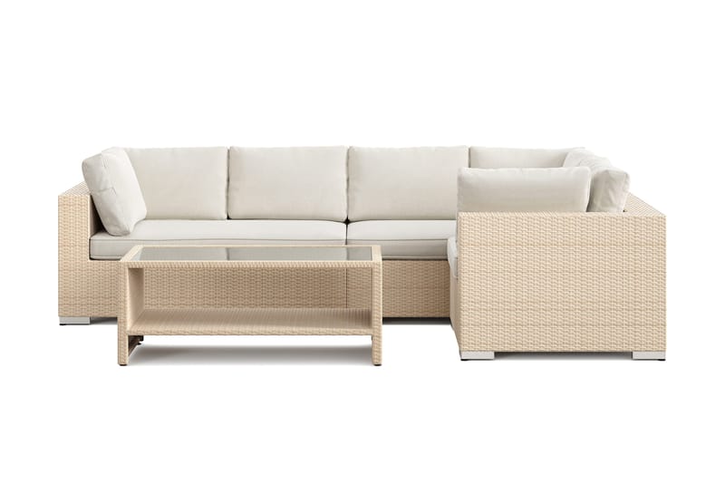 Bahamas udendørs hjørnesofa 5-pers vendbar og bord med hylde - Beige - Have - Udendørs miljø - Altan & terrasse - Altanmøbler