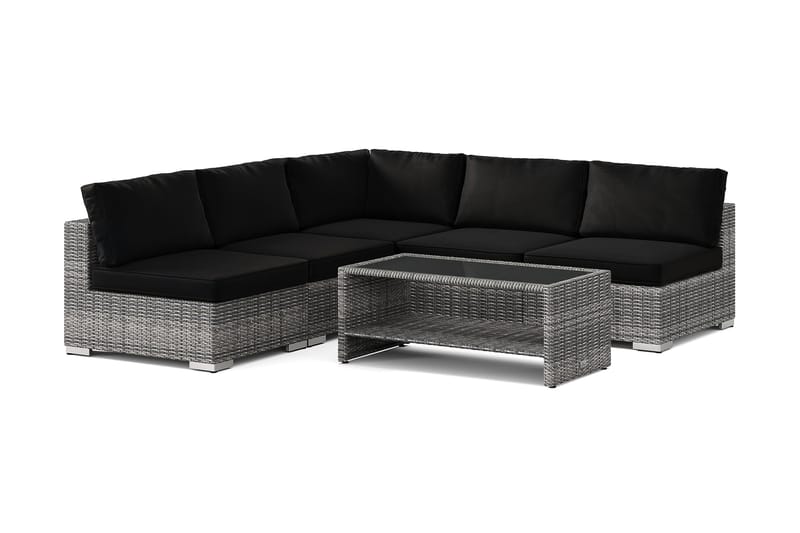 Bahamas udendørs hjørnesofa 5-pers vendbar med åben afslutning og bord med hylde, Grå