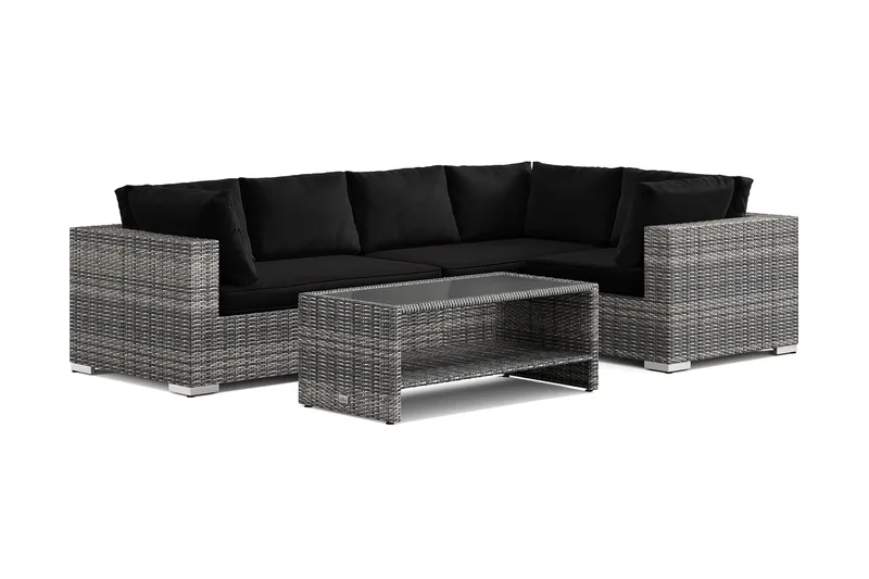 Bahamas udendørs hjørnesofa 5-pers vendbar og bord med hylde, Grå