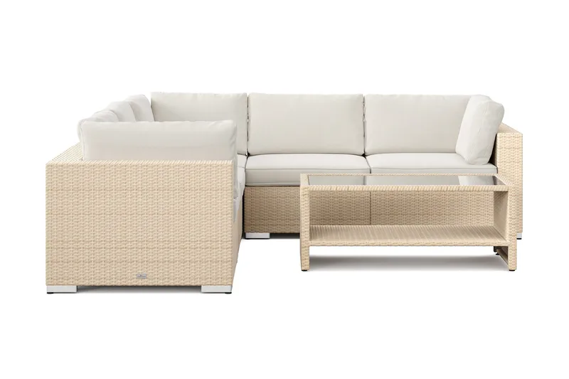 Bahamas udendørs hjørnesofa 5-pers vendbar og bord med hylde - Beige - Have - Udendørs miljø - Altan & terrasse - Altanmøbler