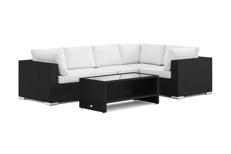 Bahamas udendørs hjørnesofa 5-pers vendbar og bord med hylde, Sort