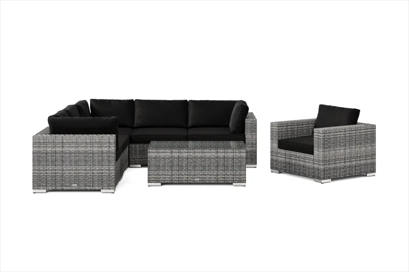 Bahamas udendørs hjørnesofa 6-pers vendbar med lænestol og bord - Grå - Have - Udendørs miljø - Altan & terrasse - Altanmøbler