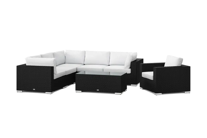 Bahamas udendørs hjørnesofa 6-pers vendbar med lænestol og bord, Sort