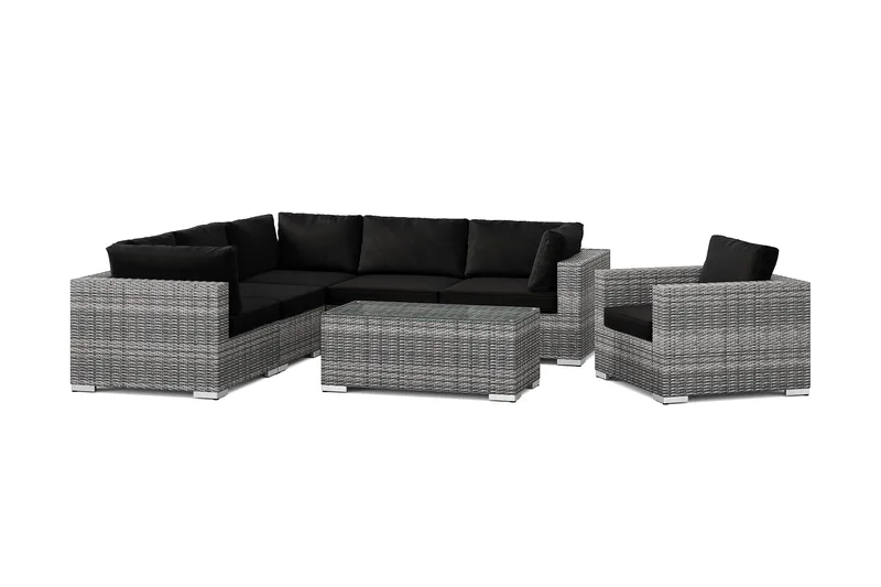 Bahamas udendørs hjørnesofa 6-pers vendbar med lænestol og bord, Grå