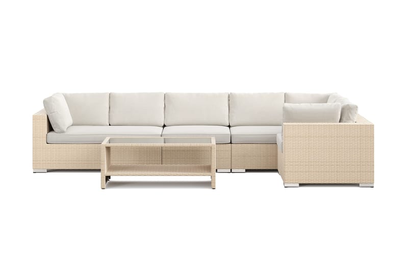 Bahamas udendørs hjørnesofa 6-pers vendbar og bord med hylde - Beige - Have - Udendørs miljø - Altan & terrasse - Altanmøbler