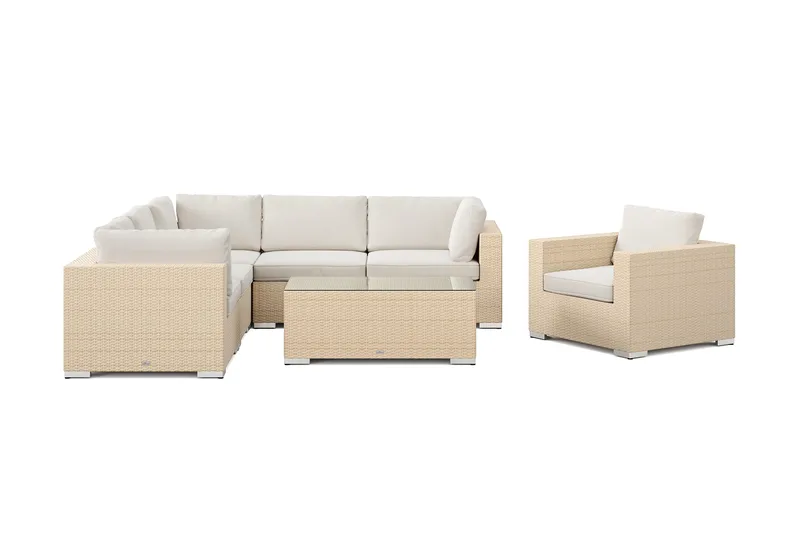 Bahamas udendørs hjørnesofa 6-pers vendbar med lænestol og bord - Beige - Have - Udendørs miljø - Altan & terrasse - Altanmøbler