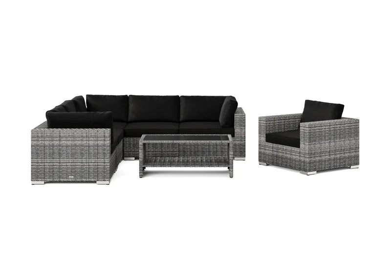 Bahamas udendørs hjørnesofa 6-pers vendbar med lænestol og bord med hylde - Grå - Have - Udendørs miljø - Altan & terrasse - Altanmøbler