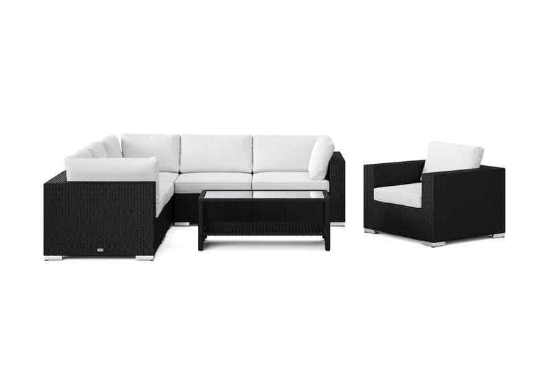 Bahamas udendørs hjørnesofa 6-pers vendbar med lænestol og bord med hylde - Sort - Have - Udendørs miljø - Altan & terrasse - Altanmøbler