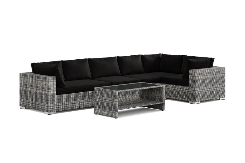 Bahamas udendørs hjørnesofa 6-pers vendbar og bord med hylde - Grå - Have - Udendørs miljø - Altan & terrasse - Altanmøbler