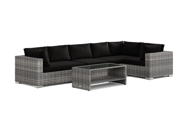 Bahamas udendørs hjørnesofa 6-pers vendbar og bord med hylde, Grå