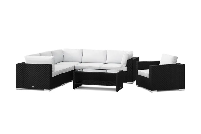 Bahamas udendørs hjørnesofa 6-pers vendbar med lænestol og bord med hylde - Sort - Have - Udendørs miljø - Altan & terrasse - Altanmøbler