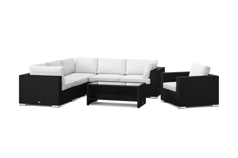 Bahamas udendørs hjørnesofa 6-pers vendbar med lænestol og bord med hylde, Sort