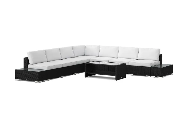 Bahamas udendørs hjørnesofa 7-pers vendbar med åben afslutning og bord med hylde, Sort