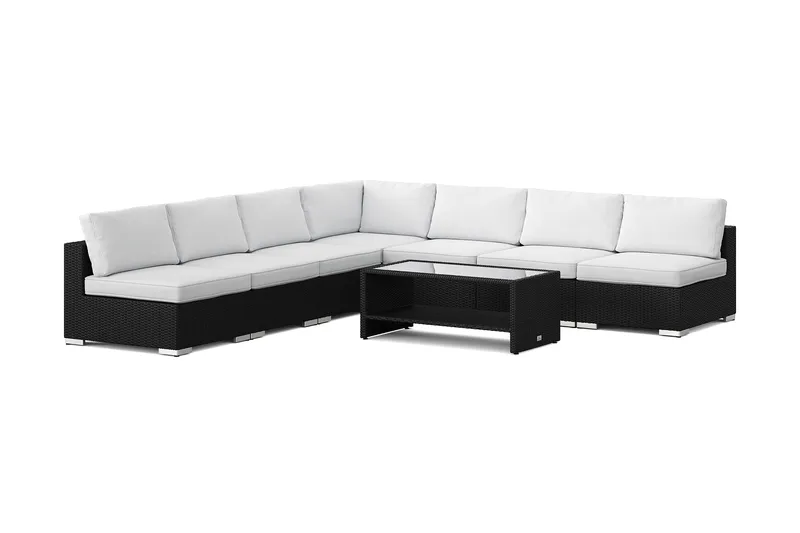 Bahamas udendørs hjørnesofa 7-pers vendbar med åben afslutning og bord med hylde - Sort - Have - Udendørs miljø - Altan & terrasse - Altanmøbler