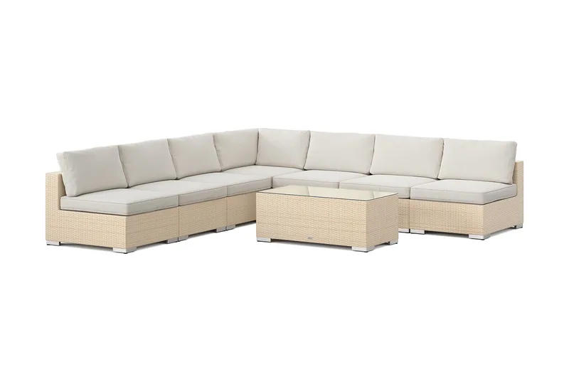 Bahamas udendørs hjørnesofa 7-pers vendbar med åben afslutning og bord, Beige