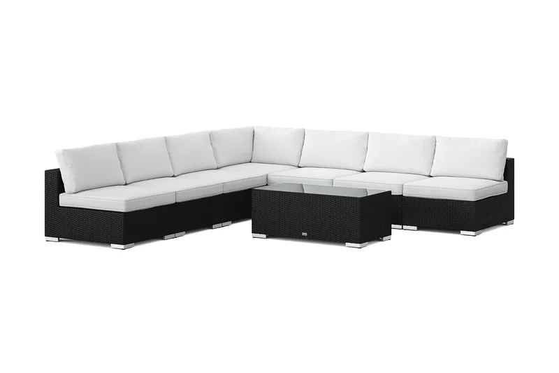 Bahamas udendørs hjørnesofa 7-pers vendbar med åben afslutning og bord, Sort