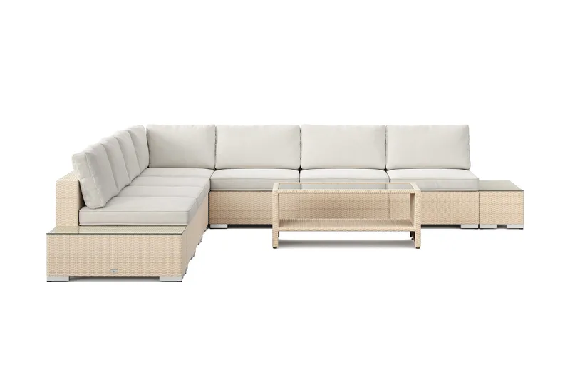 Bahamas udendørs hjørnesofa 7-pers vendbar med åben afslutning og bord med hylde - Beige - Have - Udendørs miljø - Altan & terrasse - Altanmøbler