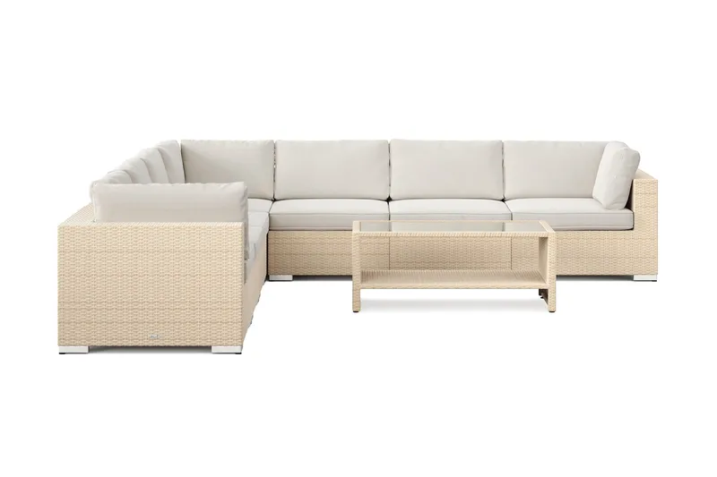 Bahamas udendørs hjørnesofa 7-pers vendbar og bord med hylde - Beige - Have - Udendørs miljø - Altan & terrasse - Altanmøbler