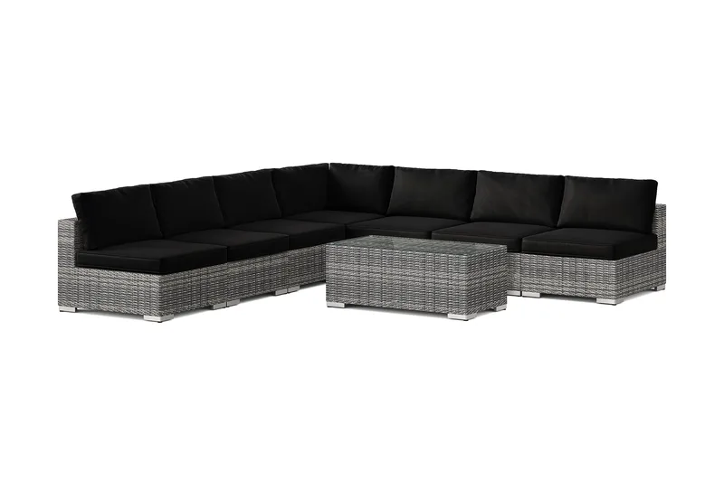 Bahamas udendørs hjørnesofa 7-pers vendbar med åben afslutning og bord, Grå